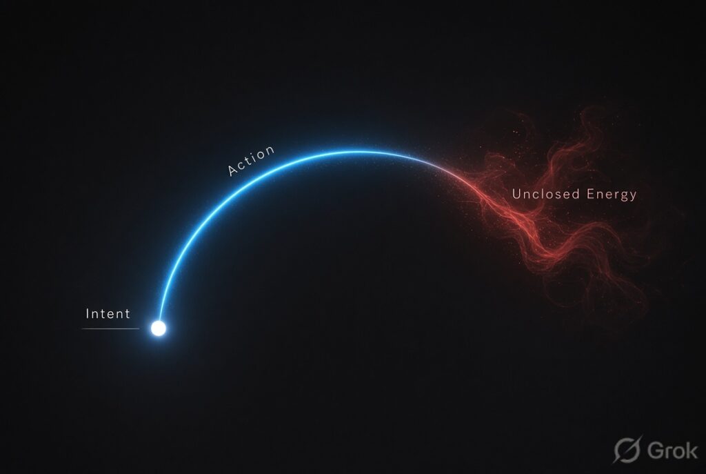 Diagram of strategy execution failure as accumulated Incomplete Circles: arcs of intent that never close